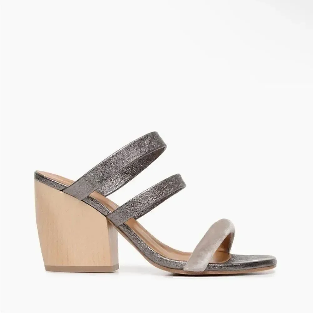 Coclico Tamara Gunmetal Velvet Strappy Heels Wood - 40.5